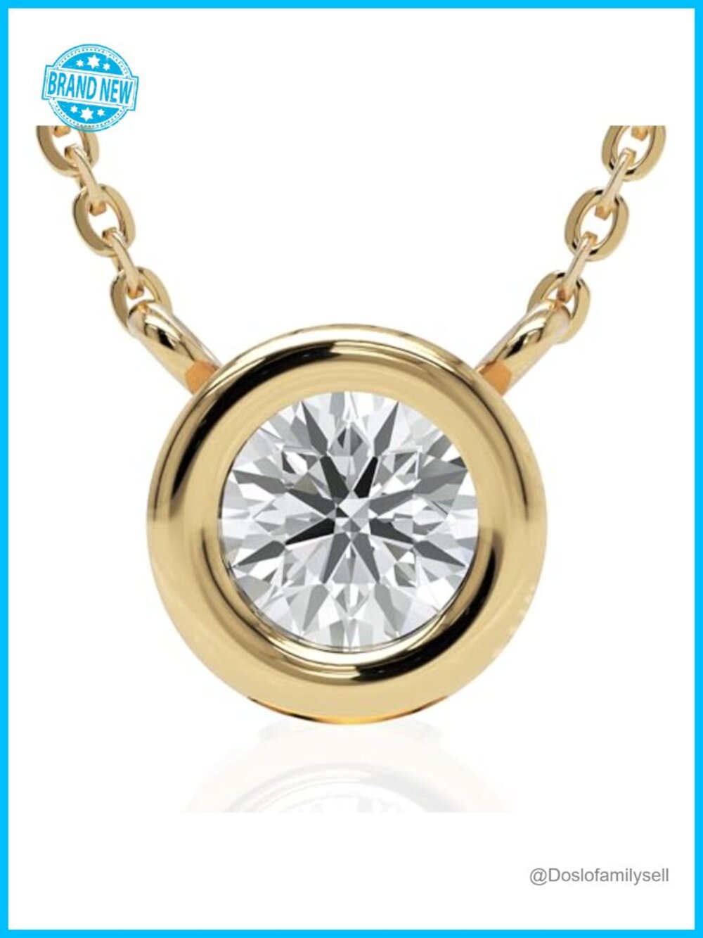 14k Gold Lab Grown Diamond Bezel Solitaire Necklace Adjustable